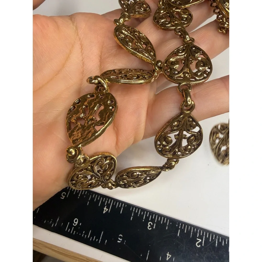 Gold Tone Filigree Teardrop Link Chain Belt Adjustable Boho Ornate Metal 39in